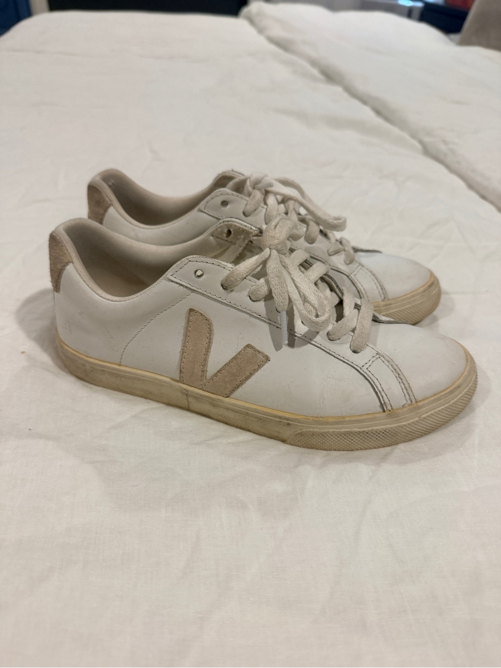 Veja White Sneakers with Beige Trim. Size 37